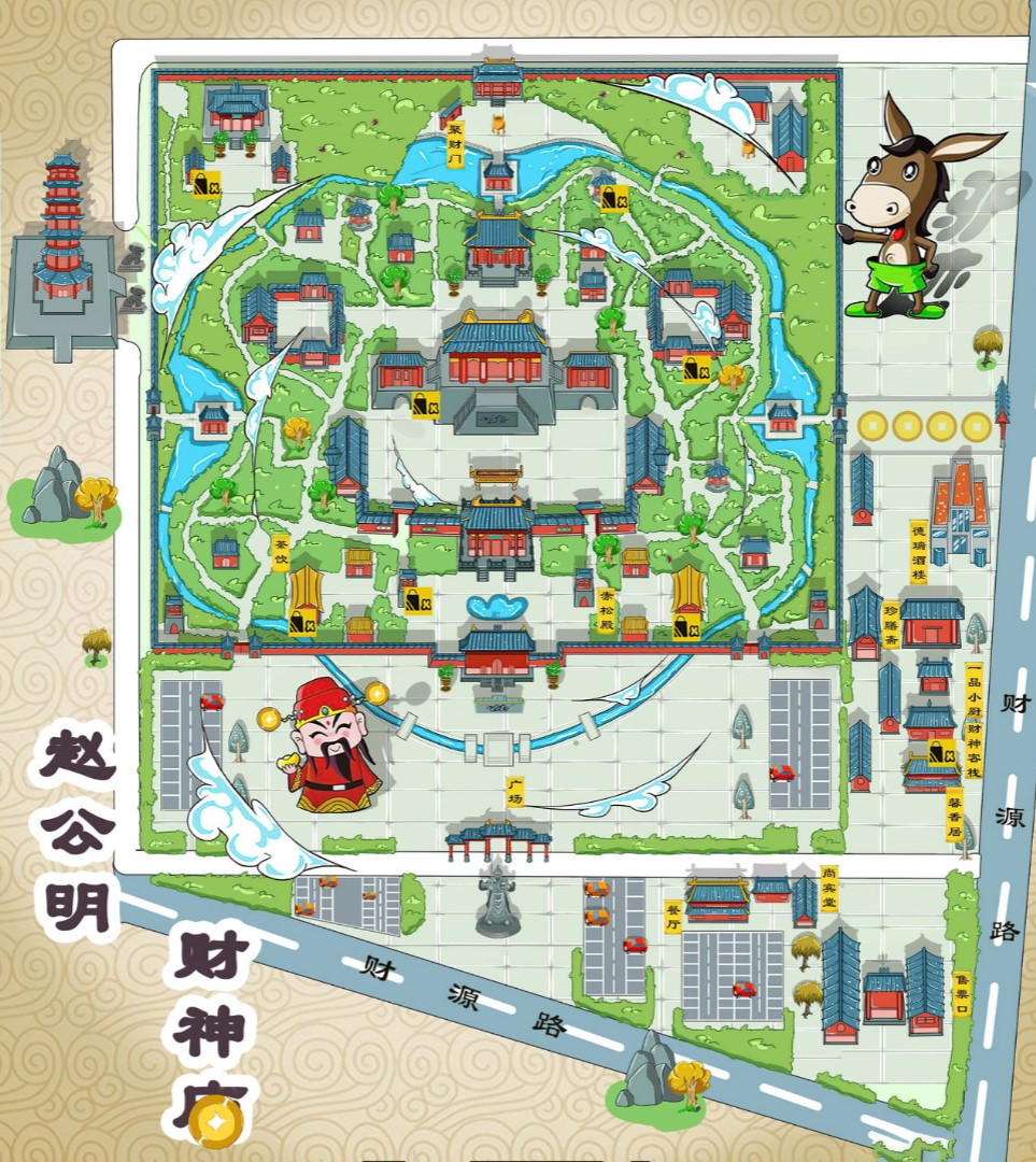建华寺庙类手绘地图